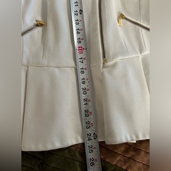 Chico’s Womens Cream Moto Jacket Size L Gold Zip Baddie Edgy Boss Lady - Picture 12 of 14